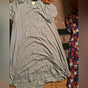 Lularoe Carly size L grey and teal striped